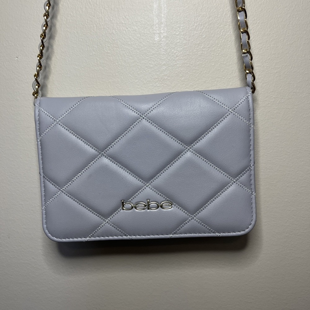 Bebe Cassia‎ Flap Crossbody Bag Handbag Purse Gray Mini Night Out